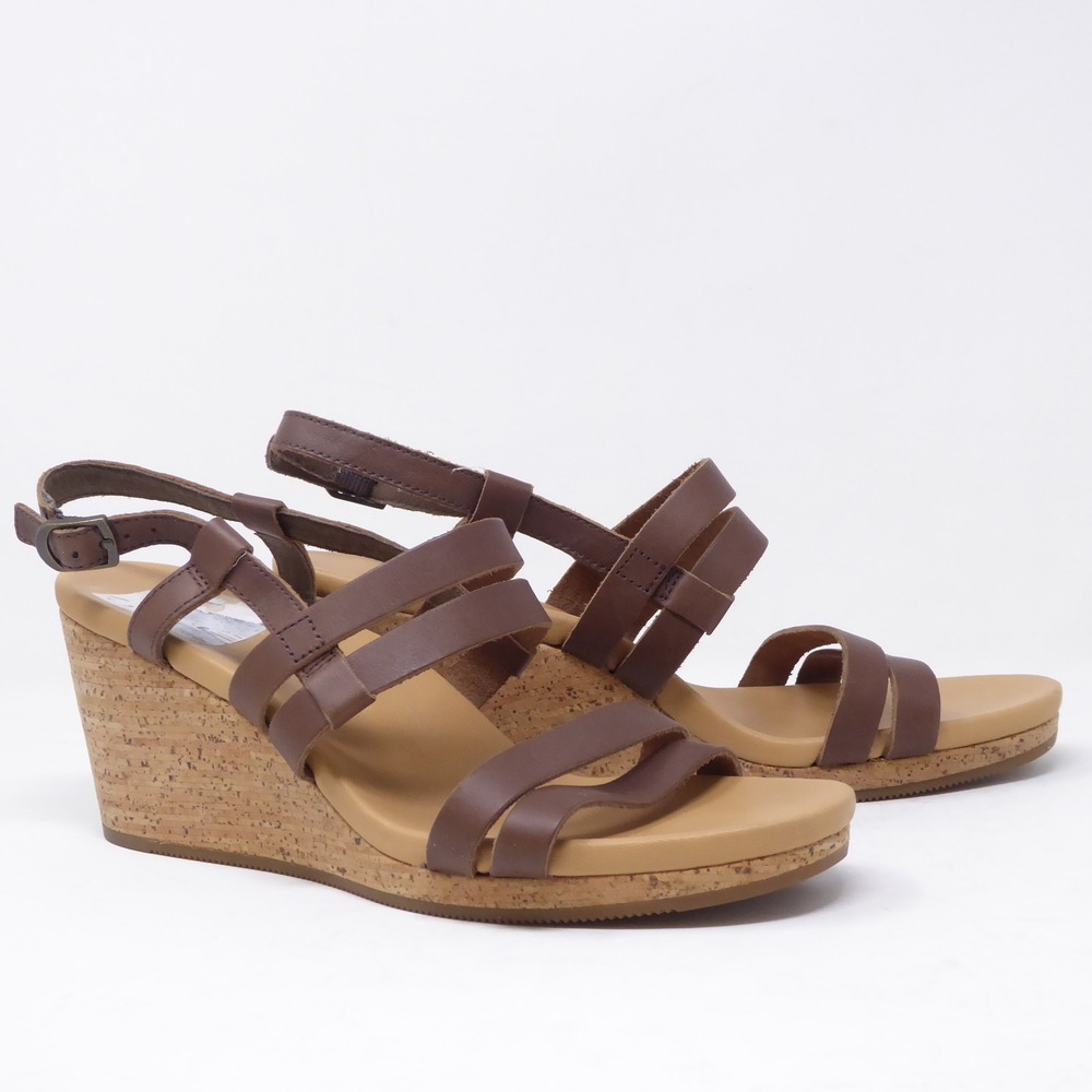 Teva Arrabelle Universal Wedge Brown Leather Sandals Strappy Buckle Size 9 Women
